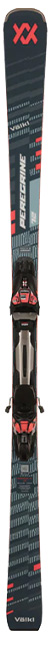 Ein schwarz-roter Völkl PEREGRINE 72 Ski mit Bindung, vertikal von der Spitze bis zum Ende abgebildet.