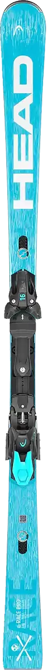 Blauer HEAD-Ski mit weißem Logo und schwarzer Bindung, von oben gesehen.